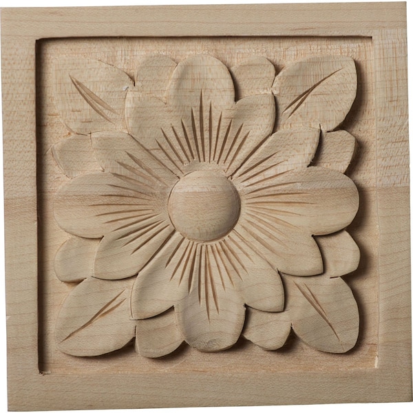 Ekena Millwork 5 1/8"W x 5 1/8"H x 1"P Large Dogwood Flower Square Rosette, Maple ROS05X05DGMA - main